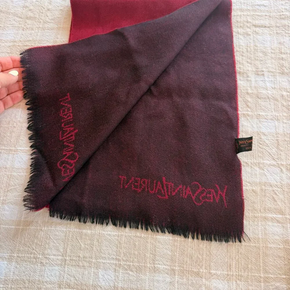 VTG Yves Saint Laurent 100% Wool Red Muffler Scarf 1970-1980s Designer Scarf